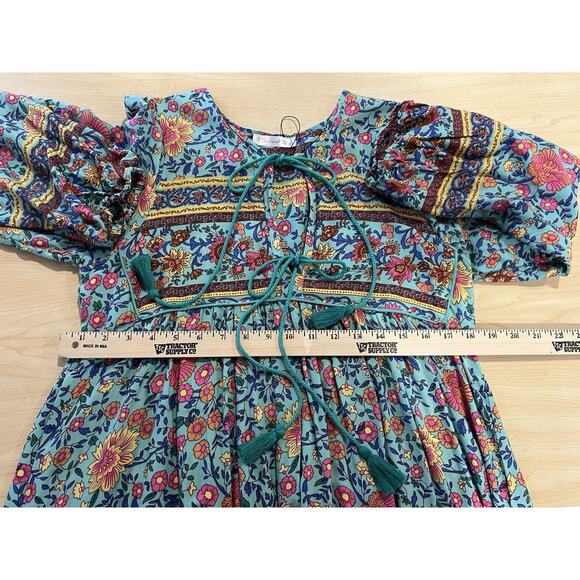 R.Vivimos Women Long Sleeve Floral Print V Neck Tassel Bohemian Midi Dress S 4/6 - Picture 4 of 5